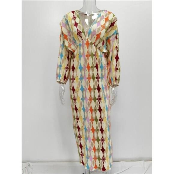 Full Size Printed Deep V-Neck Dress Plus Size - Picture 3 of 5